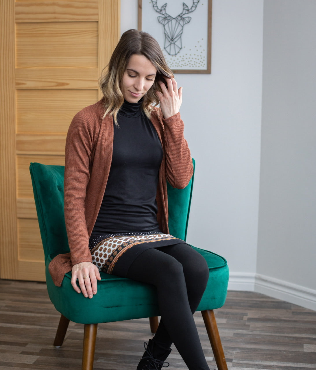 CARDIGAN ROUILLE CHINÉ - Options de Longueur + Poches **En Stock