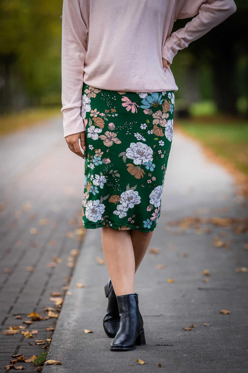 Jupe Midi Floral Vert