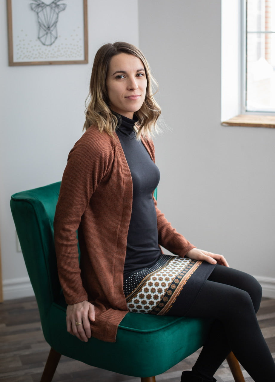 CARDIGAN ROUILLE CHINÉ - Options de Longueur + Poches **En Stock