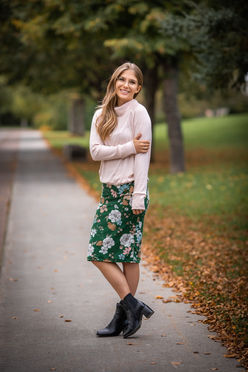 Jupe Midi Floral Vert