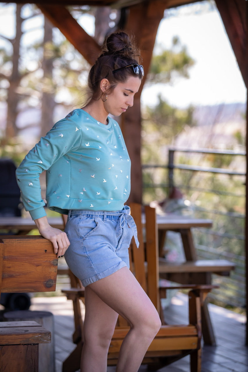 Chandail CHLOÉ Oiseaux Menthe Options de Manches **En Stock