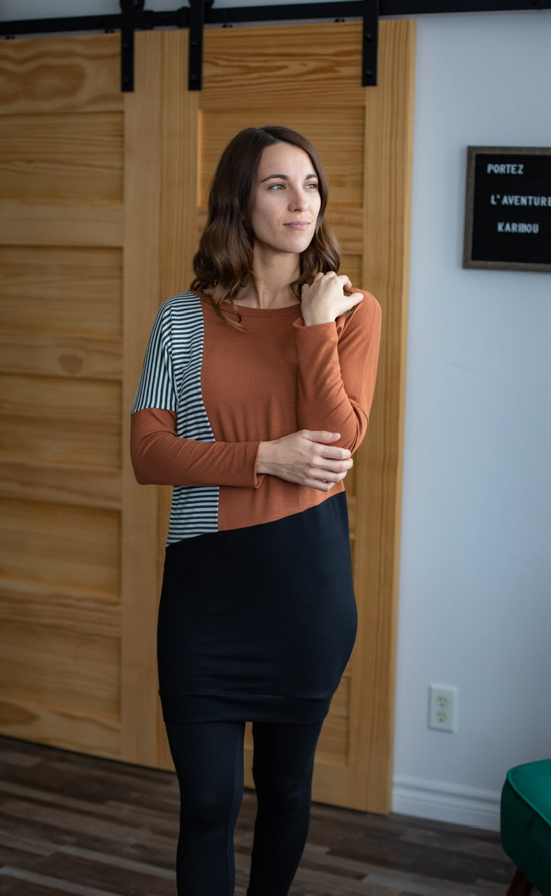 Tunique AXELLE Rayures et Cuivre - Collection Écoresponsable **En Stock