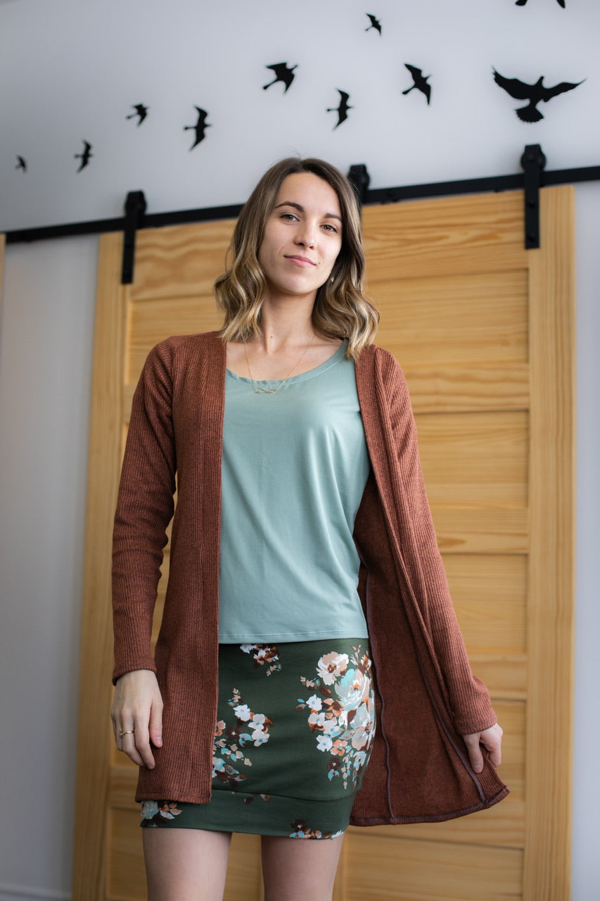 CARDIGAN ROUILLE CHINÉ - Options de Longueur + Poches **En Stock