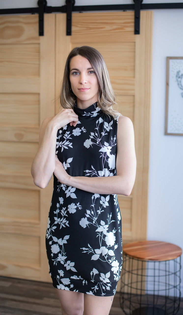 Tunique EMMA Sans Manches - FLORAL NOIR & BLANC - Options