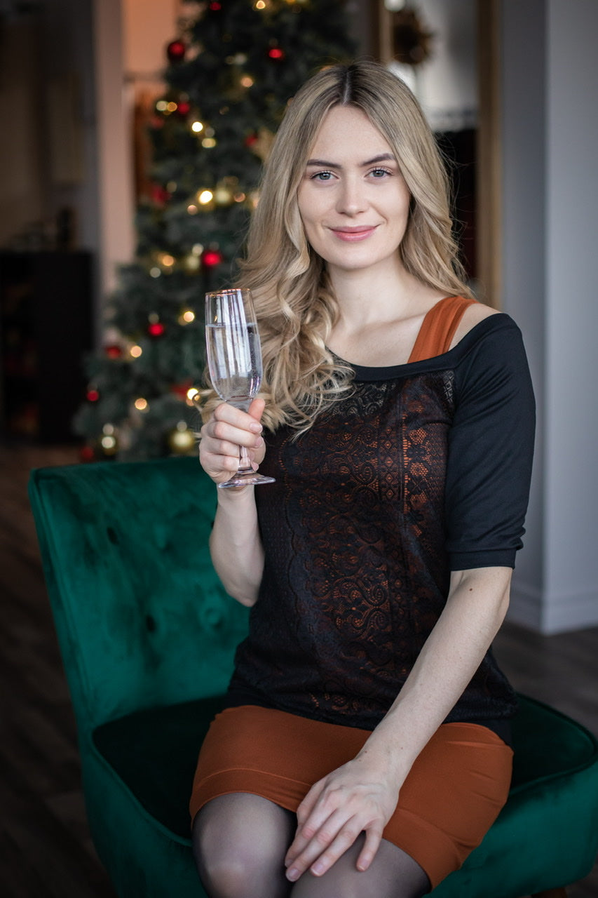 Chandail JULIA Noir DENTELLE Fleuri