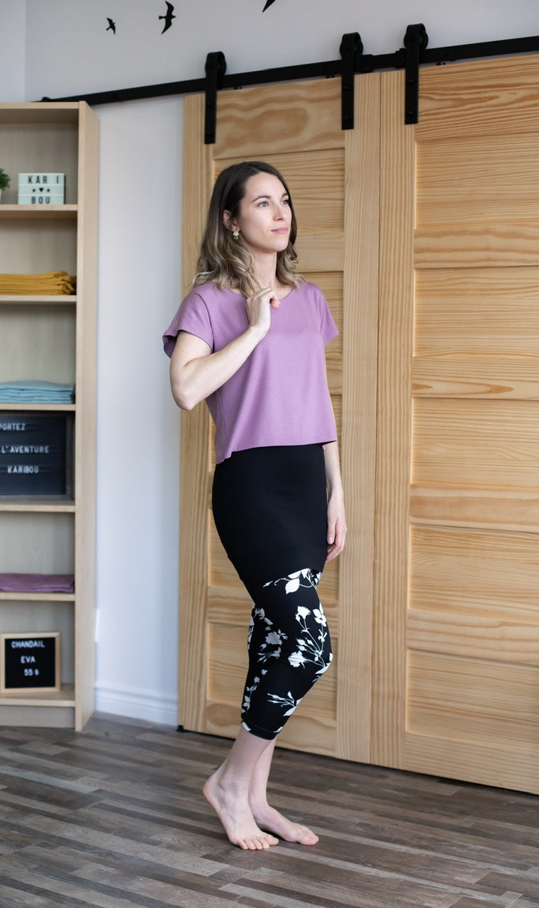 Legging Floral Noir et Blanc - Options de Longueur