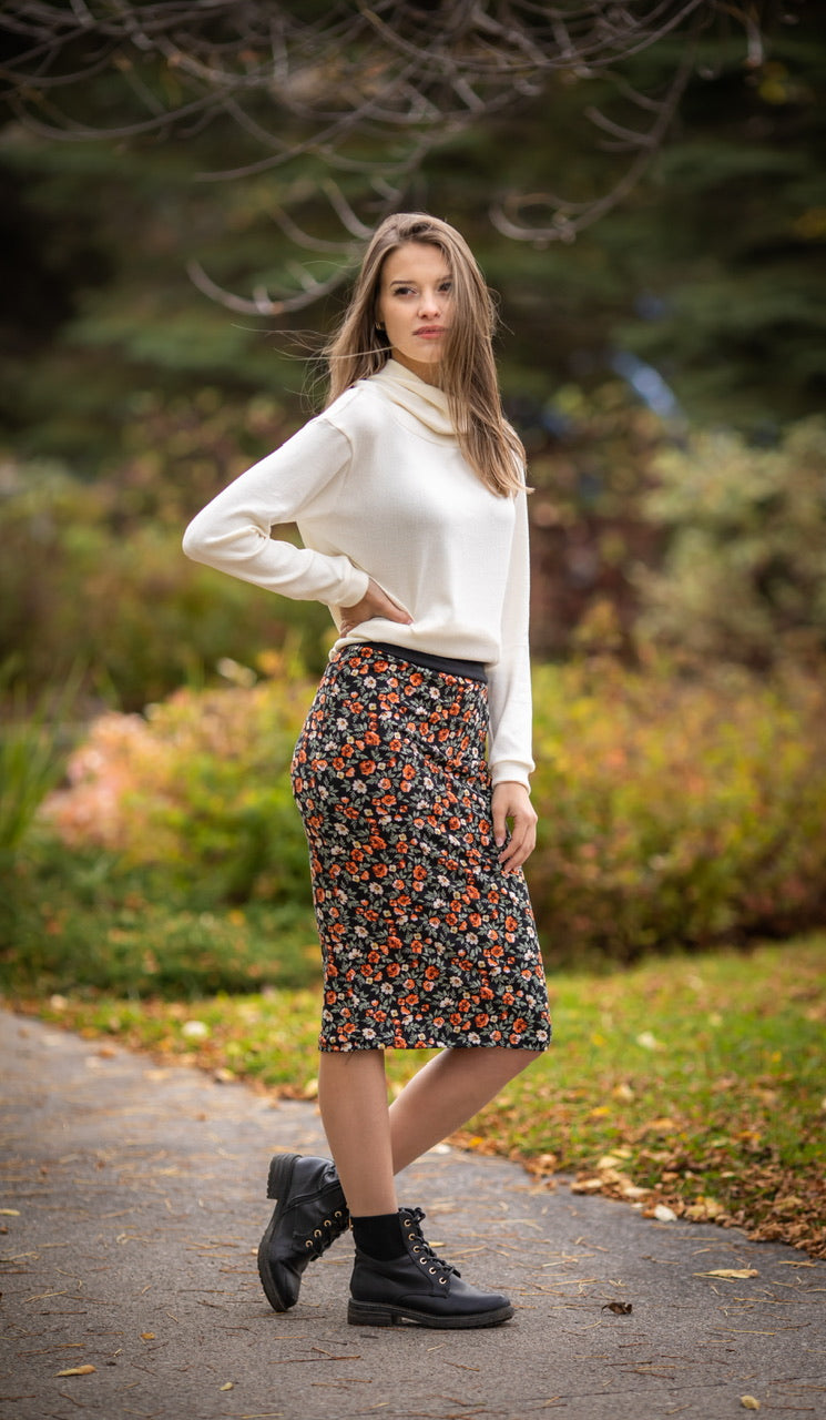 Brown floral shop pencil skirt