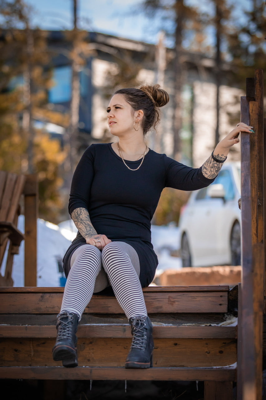 Legging RAYURES Anthracite et Blanc ÉCO **Stock Express