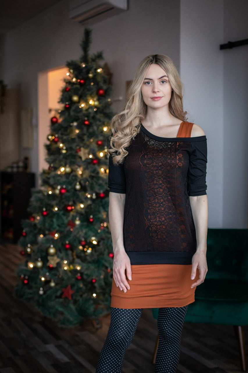 Chandail JULIA Noir DENTELLE Fleuri