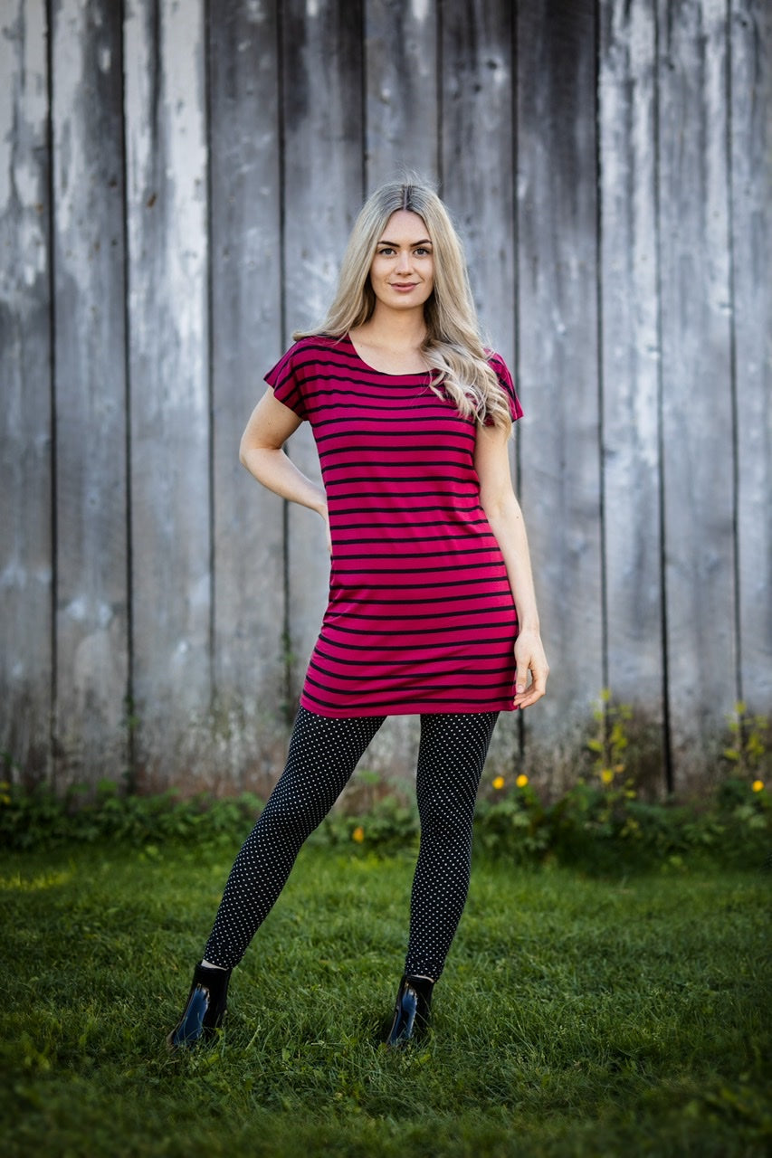 Tunique AMPLE RAYURES FRAMBOISE *Collection Écoresponsable **En Stock