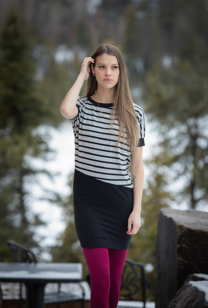 Tunique AXELLE Rayures Larges - Manches Courtes - Collection Écoresponsable **En Stock
